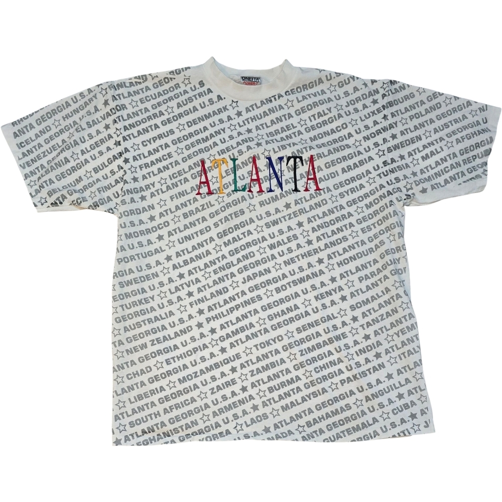 Vintage 1996 Atlanta Olympics All Over Print Graphic Shirt XL AOP Single Stitch